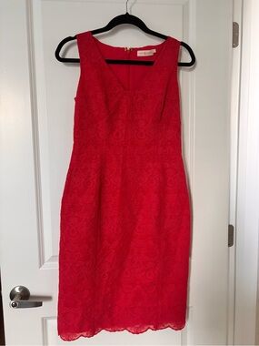 Tory Burch Red Lace V-Neck Sheath Dress